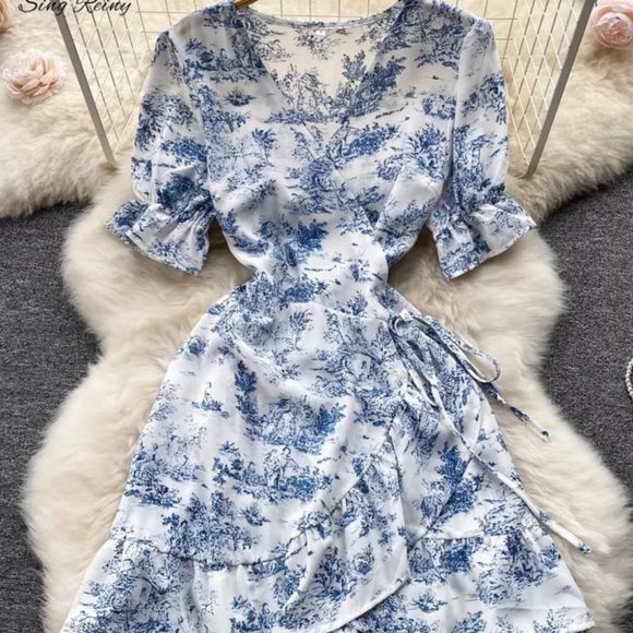Singreiny Dresses & Skirts - French Style Mini Wrap Dress